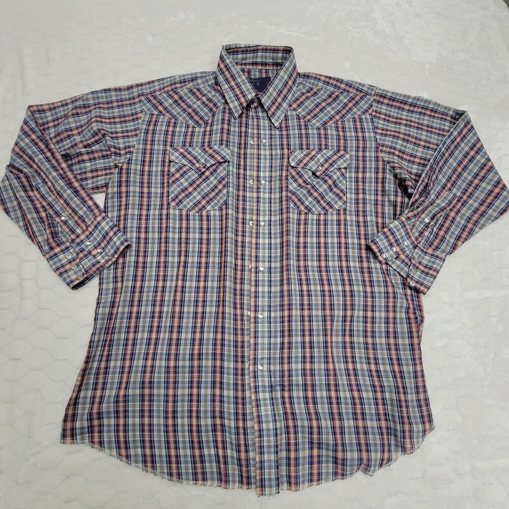 Vintage Panhandle Slim Mens 17 Pearl Snap Western Shirt Plaid Made In USA